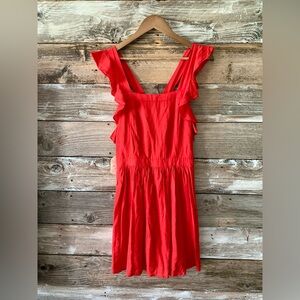 ALTARD STATE-NEW-Red Linen Blend Ruffle Pinafore Dress,